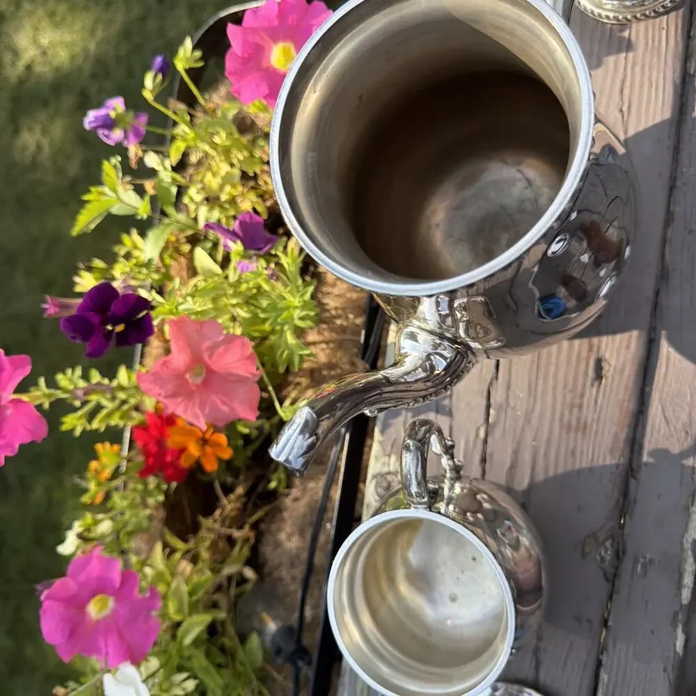 Vintage Art Silver Co SPC 7500 Silverplate 3 Pc Tea Coffee Set 1930s 1940s Art